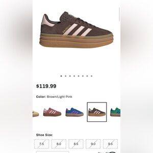 adidas Originals Women's Gazelle Bold Shoes size 8.5 (8 1/2) brown and pink